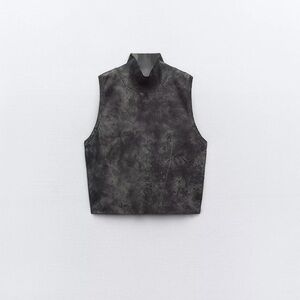Zara Grey Black Brown Marble-Effect Space Dye Sleeveless Two Piece w/ Midi Skirt